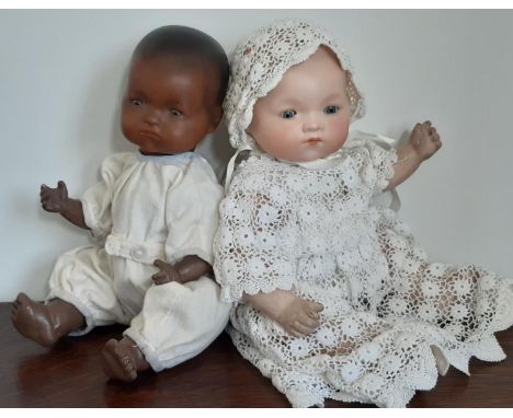 2 1920's 'My Dream Baby' bisque head dolls by Armand Marseille, both mould 314 with bent limb composition bodies; black doll 