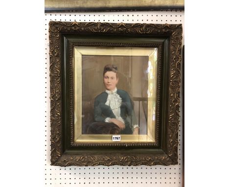 Three-quarter portrait of a woman, oil on board, unsigned, approx. 25.5 x 31 cm, framed and glazed in an ornate giltwood fram