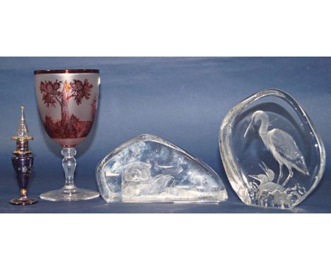 A Mats Jonasson crystal glass Sea Otter, engraved signature to base Mats Jonasson Sweden 3337, and another similar limited ed