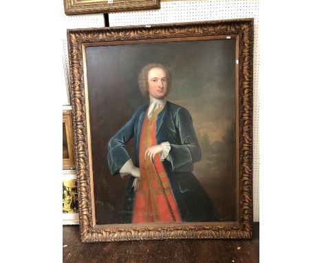 Three-quarter portrait of a gentleman (18th Century school), oil on canvas, unsigned, 128 x 101 cm, in ornate gilt frame 