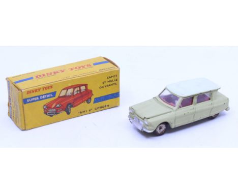 Dinky: A boxed Dinky Toys, Super Detail, Ami 6 Citroen, 557, light green body. Paint wear to vehicle. Original box, wear and 