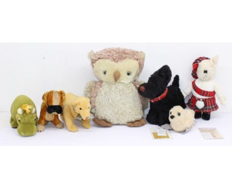 Merrythought: A collection of seven Merrythought animals, to comprise: Owl, Scottie Dog Limited Edition 52 of 950, The Westie