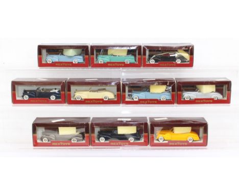 Rextoys: A collection of ten boxed Rextoys Cadillac V 16 diecast vehicles, to include: Torpedo, five examples; Cabriolet Ouve