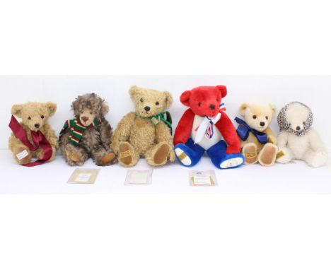 Merrythought: A collection of six Merrythought bears, to comprise: Jerry Limited Edition No. 110; Coronation Bear Limited Edi