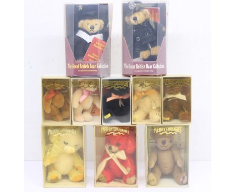 Merrythought: A collection of ten boxed small Merrythought teddy bears. Original boxes, some discolouration to plastic, but c