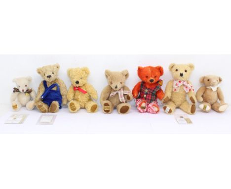 Merrythought: A collection of seven Merrythought bears, to comprise: Much Wenlock Bear Limited Edition 65 of 500; Timmy the T