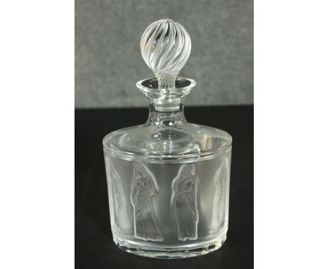 Marc Lalique (1900-1977), a Lalique 'Feminine Antique' pattern frosted and clear glass decanter and stopper, design number 13