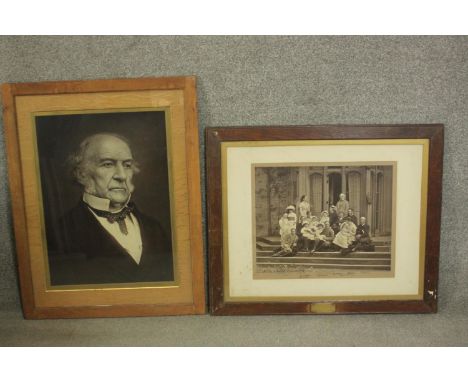 Two framed and glazed early 20th century black and white photos, one family portrait and one of a portrait of an old gentlema