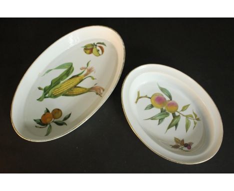 Two oval Royal Worcester Evesham pattern serving dishes. H.5 L.37 W.22cm. (largest) 