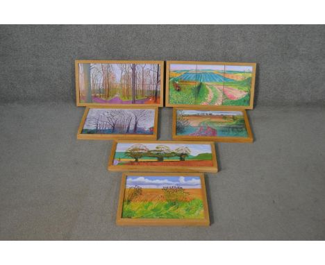 Six framed and glazed limited edition 20th century David Hockney prints of various paintings, gallery label with date and tit