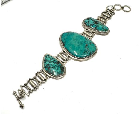 A Chunky Silver Turquoise Panel Bracelet (81g) 