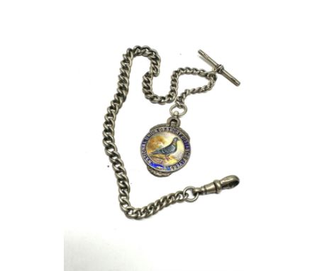 Antique silver albert watch chain &amp; fob  43g 