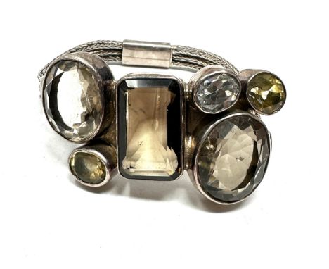 A Statement Silver Gemstone Set Bracelet (64g) 