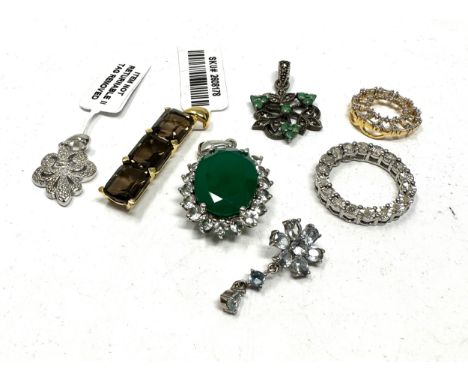 Six Silver Gemstone Set Pendants Including Diamond (23g) 