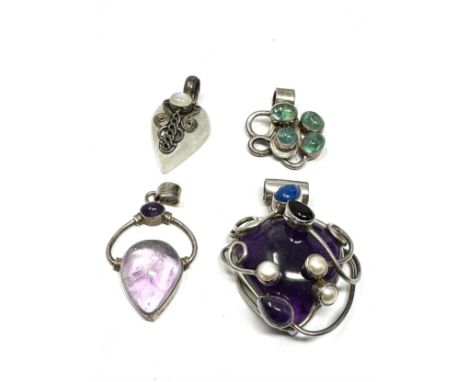 Four Silver Gemstone Pendants Including Moonstone (40g) 