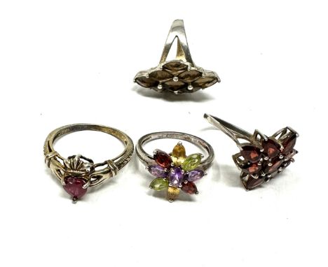 Four Silver Gemstone Set Dress Rings (18g) 