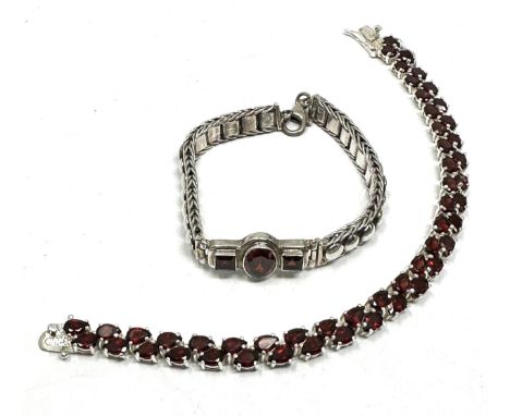 Two Silver Garnet Set Bracelets Including Tennis Style (45g) 