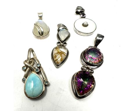Five Silver Gemstone Pendants Including Moonstone (46g) 