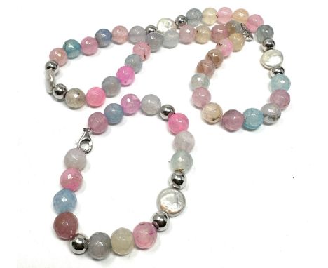 A Silver Gemstone Bead Necklace And Bracelet Set By Tggc (86g) 