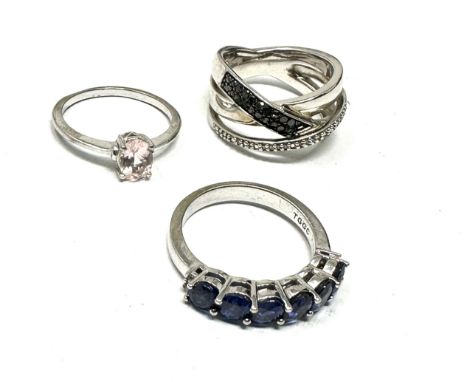 Three Silver Gemstone Set Dress Rings Including Diamond (18g) 