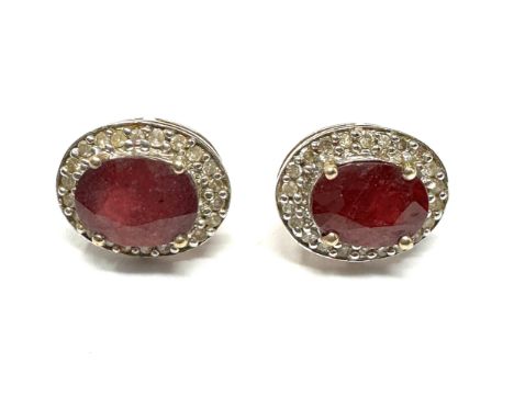 9ct gold vintage glass filled ruby and diamond earrings (2.65g) 