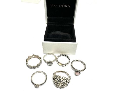 Six Silver Assorted Rings By Pandora (22g) 