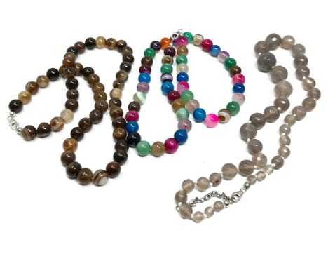 Three Silver Clasped Gemstone Bead Necklaces (212g) 