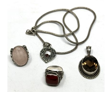 Four Silver Gemstone Set Jewellery Pieces Including Suarti (64g) 