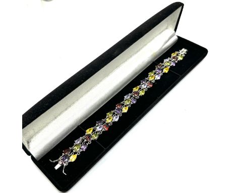 A Silver Multi Stone Tennis Style Bracelet (27g) 