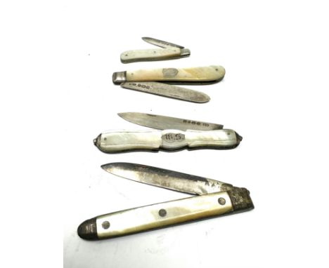 4 antique silver &amp; m.o.p fruit knives 