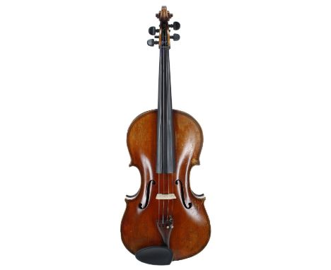 Good interesting late 19th century large viola, unlabelled, the two piece back of medium curl with similar wood to the sides 