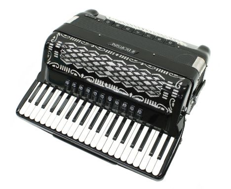 Good Professional Model Borsini PL 4117 MC one hundred and twenty bass accordion, with seven switches to the rear and eleven 