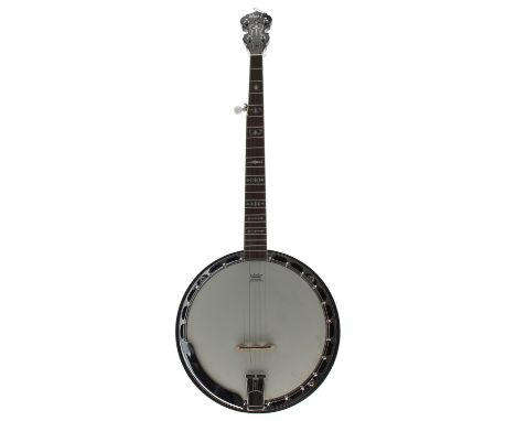 Cort five string banjo, with banded resonator, geometric mother of pearl inlaid fretboard, 11" skin and 26.75" scale length, 