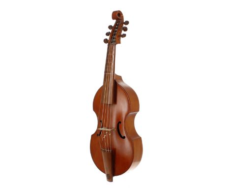 Treble viola da gamba by and labelled Wolfgang Uebel, Celle, 1974, open scroll, length of body 16 1/4", 41.3cm, with two viol