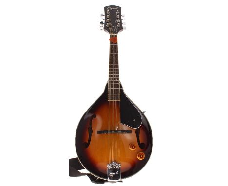 Contemporary mandolin labelled The Ozark Professional, Model no. 2077, with pear shaped sunburst body and mother of pearl dot