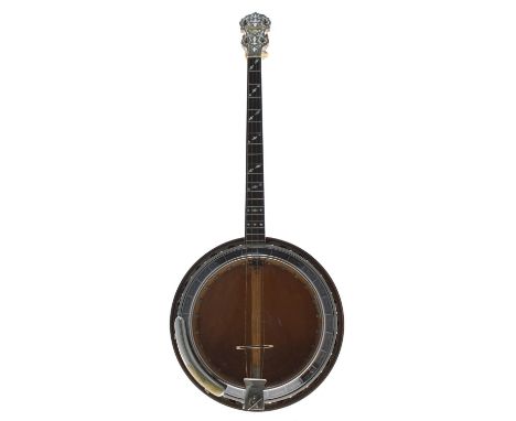 Paramount Style A tenor banjo, bearing the maker's trademark rectangular plaque screwed to the inside pot wall, with inlaid b