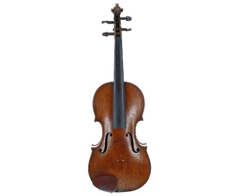 19th century violin labelled Dominicus Montagnana, the two piece back of very faint medium curl with similar wood to the side
