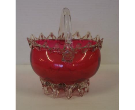 Victorian ruby glass basket 18cm high approx.