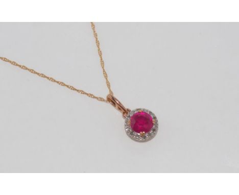 10ct rose and white gold natural ruby pendant with chain, weight: approx 1.5 grams