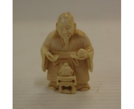 Japanese antique carved ivory netsuke circa 1900 signed to base, 5cm high. NB this item cannot be exported.