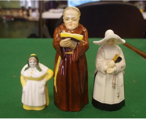 Three Royal Worcester candle snuffers French cook, monk & nun, 12cm high (tallest) approx
