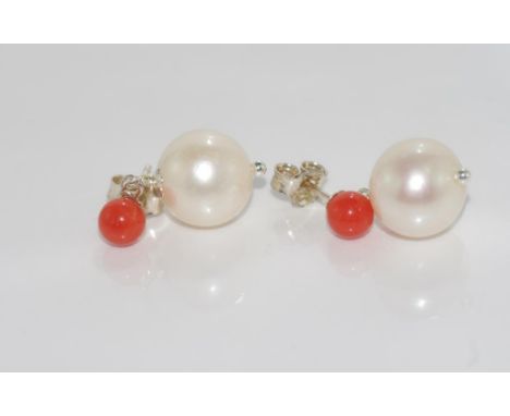 Pearl and coral earrings set in silver