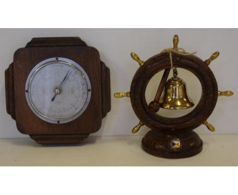 Vintage brass & timber nautical barometer & bell