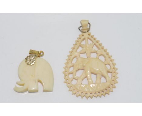 Vintage elephant ivory pendant together with a bone elephant pendant. NB. This item cannot be exported.