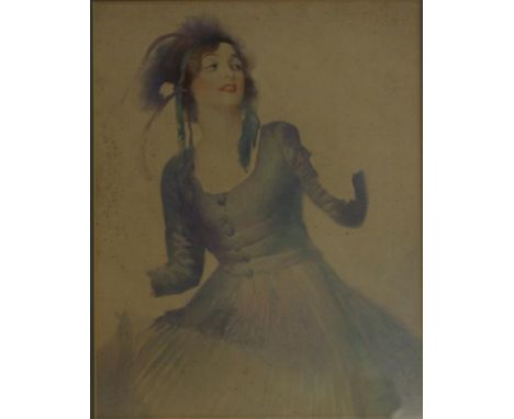 Art Deco Norman Lindsay style watercolour portrait of a lady, unsigned, 37cm x 29cm