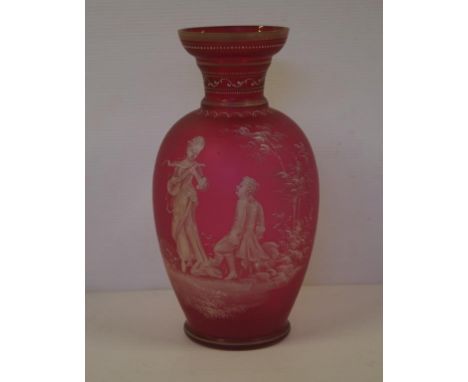 Antique Mary Gregory style ruby glass vase 30cm high approx.