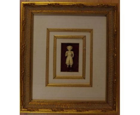 Vintage Oriental carved ivory figure circa 1920s, in gilt frame, ex Edith Elizabeth Antiques, 5.5cm high approx. NB. This ite