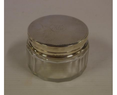 Sterling silver and glass box engine turned, hallmarked Birmingham 1910
