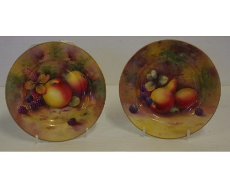 Two handpainted Royal Worcester fruit plates 16cm diameter approx., both signed, one plate a/f