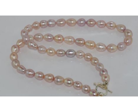 Pink baroque pearl necklace with toggle clasp